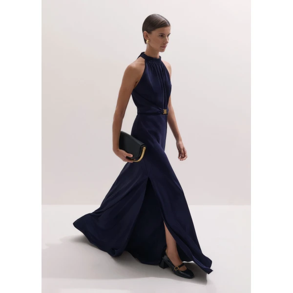 ME+EM Belted Full-Length Dress in Evening Navy