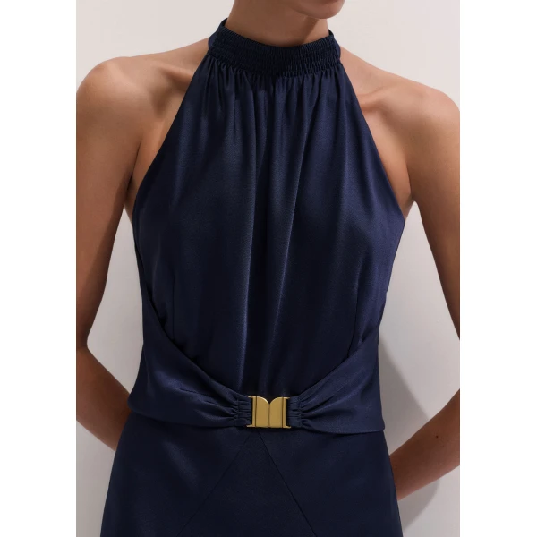 ME+EM Belted Full-Length Dress in Evening Navy