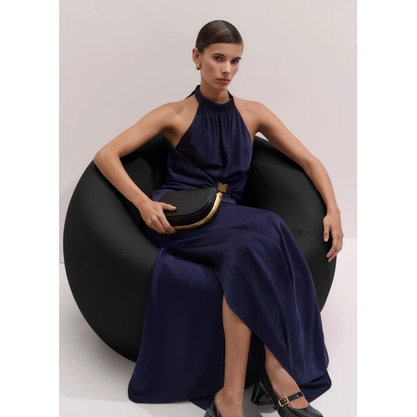 ME+EM Belted Full-Length Dress in Evening Navy