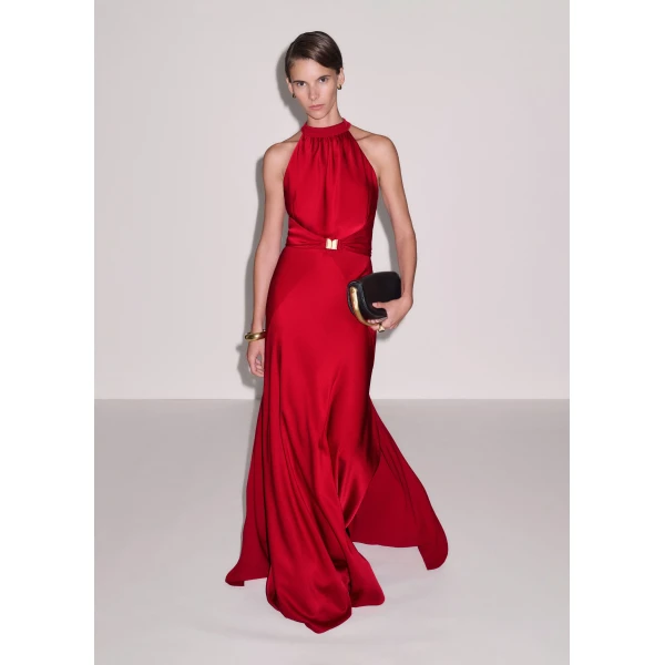 ME+EM Belted Full-Length Dress in Scarlet Red