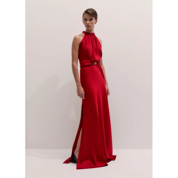 ME+EM Belted Full-Length Dress in Scarlet Red