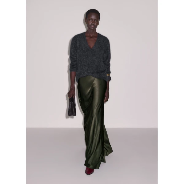 ME+EM Bias Full-Length Skirt in Bay Green, view 3 | Maxi Skirts | Coveti