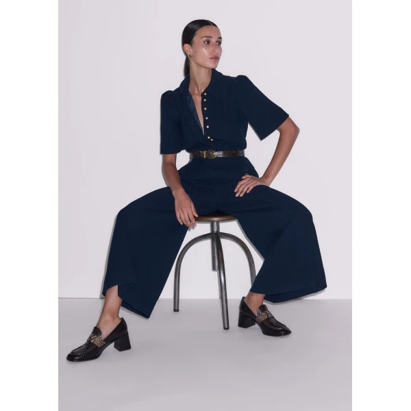 ME+EM Block Heel Loafer in Tan/Chocolate, view 3 | Heels | Coveti
