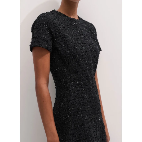 ME+EM Bouclé Jersey Fit + Flare Midi Dress in Black, view 3 | Midi Dresses | Coveti
