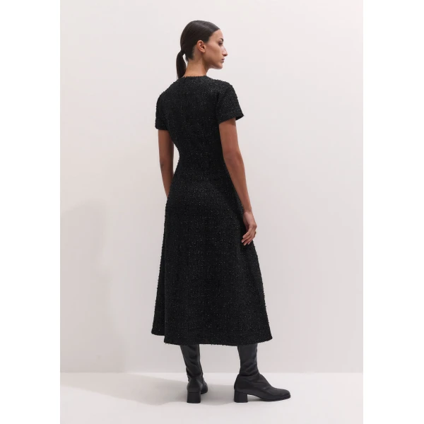 ME+EM Bouclé Jersey Fit + Flare Midi Dress in Black, view 5 | Midi Dresses | Coveti