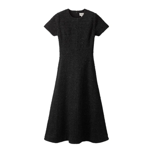 ME+EM Bouclé Jersey Fit + Flare Midi Dress in Black | Midi Dresses | Coveti