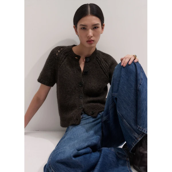 ME+EM Button Front Straight Tee in Warm Chocolate Mélange