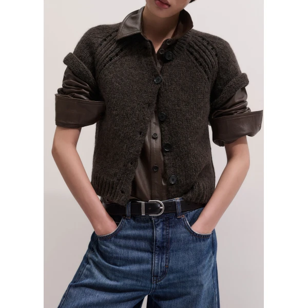 ME+EM Button Front Straight Tee in Warm Chocolate Mélange