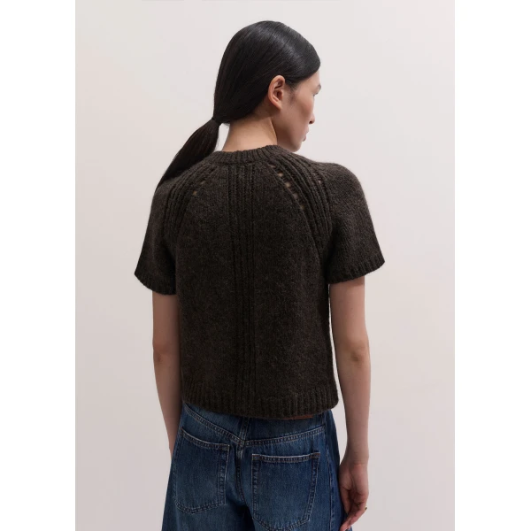 ME+EM Button Front Straight Tee in Warm Chocolate Mélange
