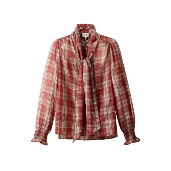 ME+EM Check Straight Blouse in Berry Pink Multi