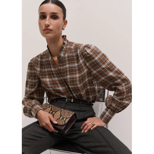 ME+EM Check Straight Blouse in Brown Multi