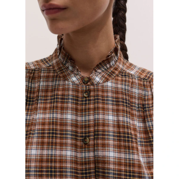 ME+EM Check Straight Blouse in Brown Multi
