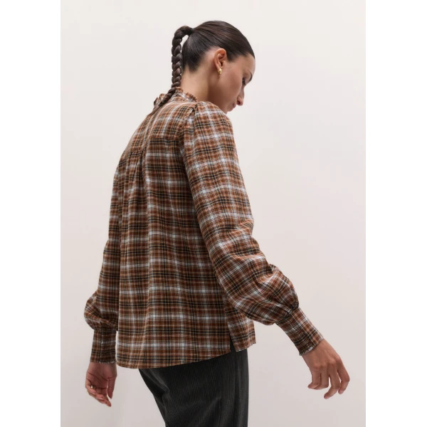 ME+EM Check Straight Blouse in Brown Multi