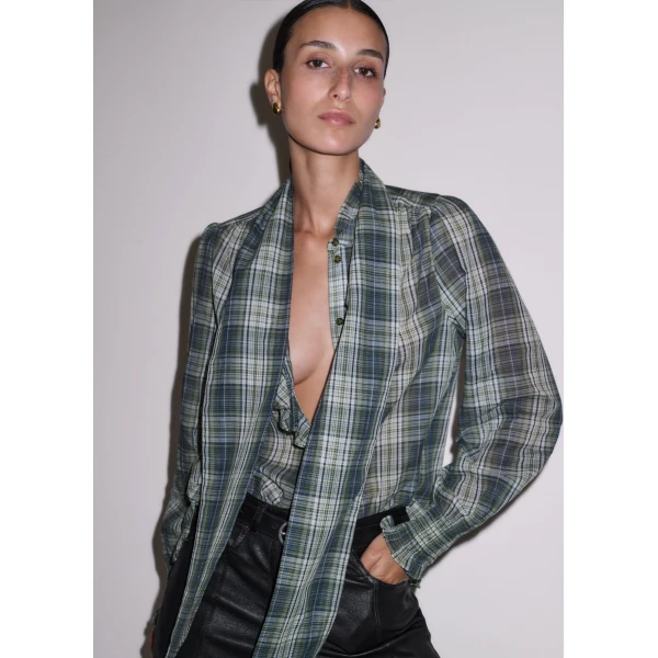 ME+EM Check Straight Blouse in Green Multi