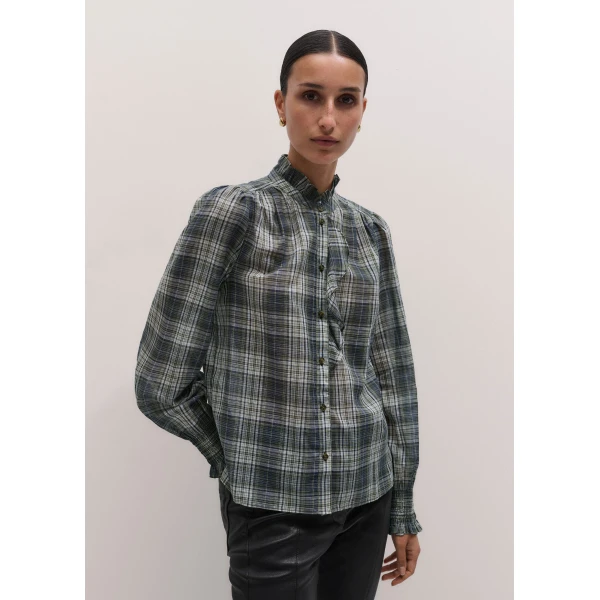 ME+EM Check Straight Blouse in Green Multi