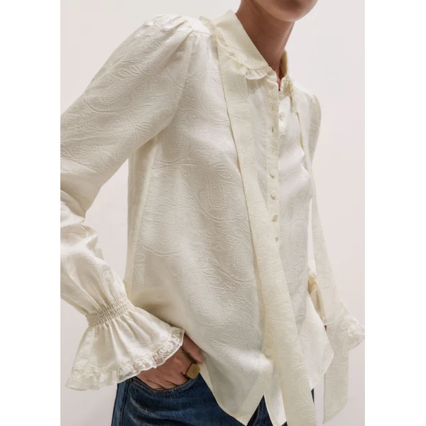 ME+EM Collar Straight Blouse in Light Cream