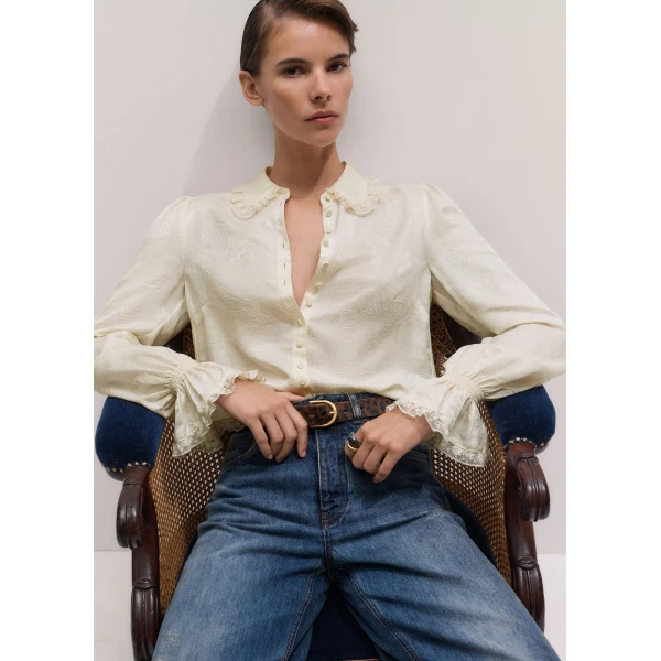 ME+EM Collar Straight Blouse in Light Cream