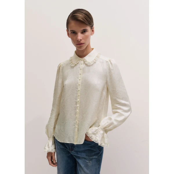 ME+EM Collar Straight Blouse in Light Cream