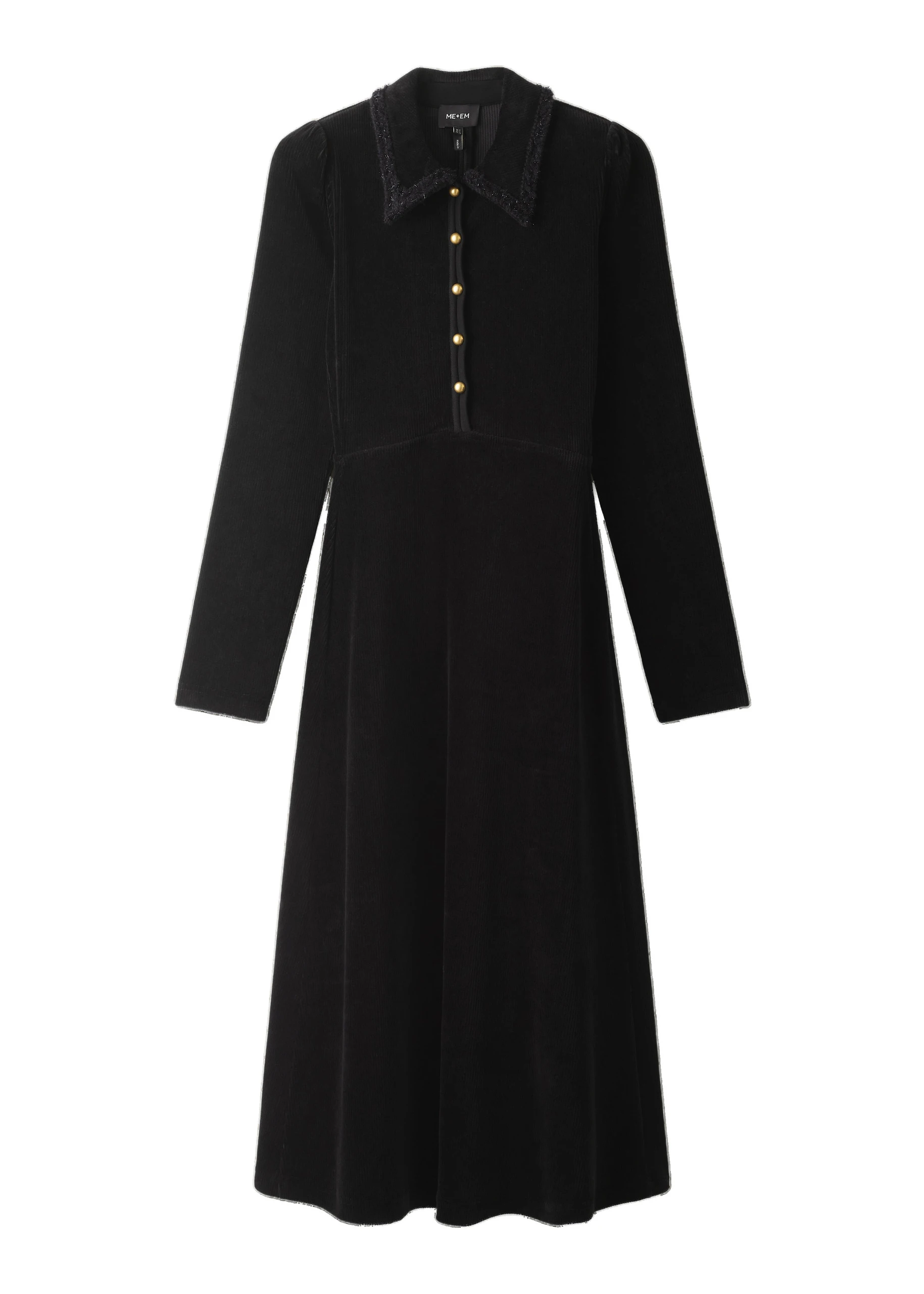 ME+EM Cord Velour Fit + Flare Midi Dress in Black ME+EM Cord Velour Fit + Flare Midi Dress in Black | Midi Dresses | Coveti