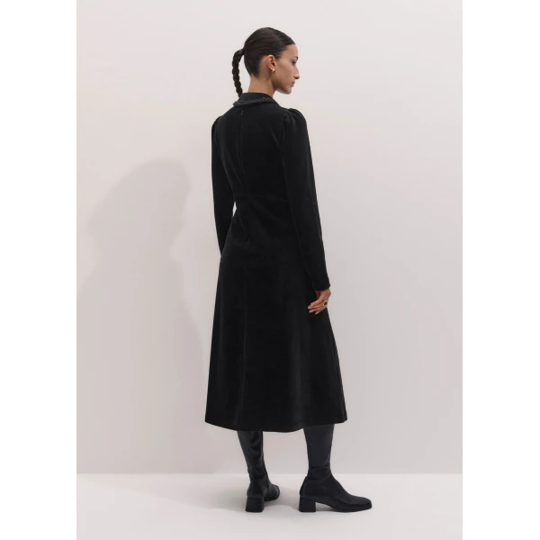 ME+EM Cord Velour Fit + Flare Midi Dress in Black, view 6 | Midi Dresses | Coveti