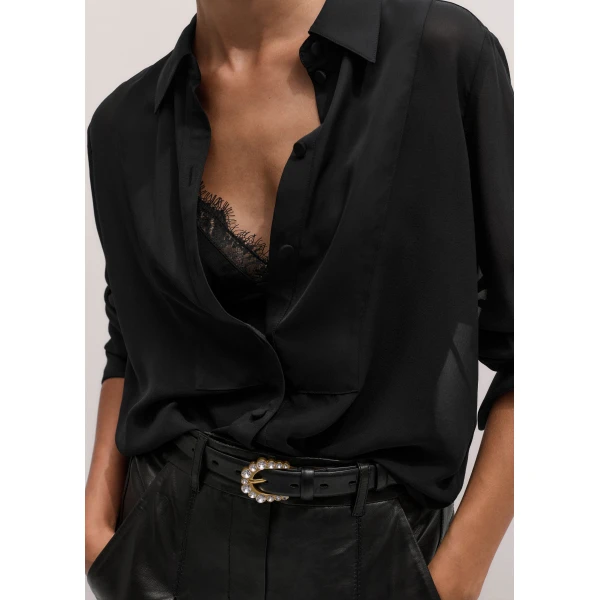 ME+EM Crystal Buckle Belt in Black