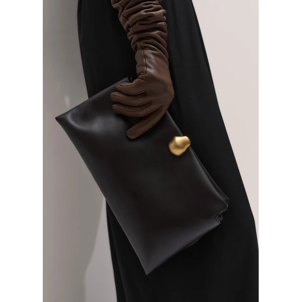 ME+EM Double Pouch Soft Clutch in Dark Chocolate, view 2 | Clutch Bags | Coveti
