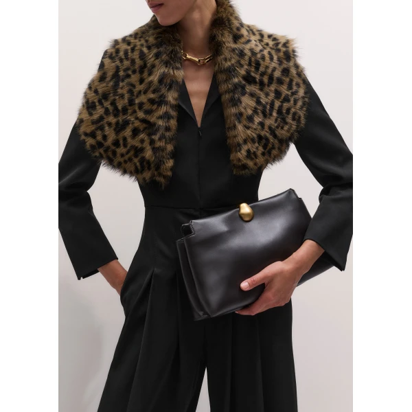 ME+EM Double Pouch Soft Clutch in Dark Chocolate, view 3 | Clutch Bags | Coveti