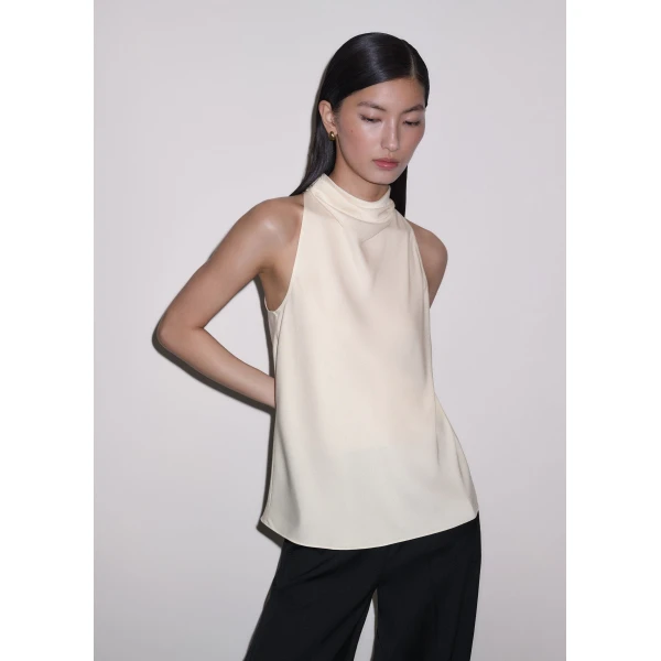 ME+EM Drape Neck Halter Top in Light Cream, view 2 | Tops | Coveti