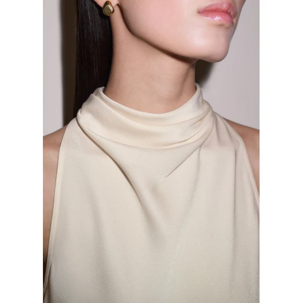 ME+EM Drape Neck Halter Top in Light Cream, view 3 | Tops | Coveti