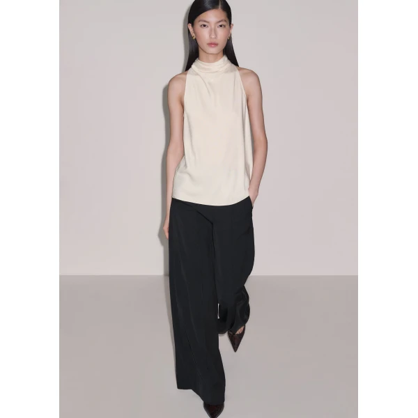 ME+EM Drape Neck Halter Top in Light Cream, view 6 | Tops | Coveti