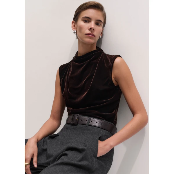 ME+EM Drape Sleeveless Top in Dark Chocolate, view 2 | Tops | Coveti