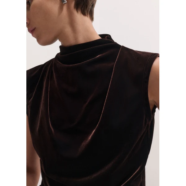 ME+EM Drape Sleeveless Top in Dark Chocolate, view 3 | Tops | Coveti
