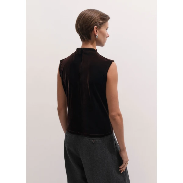 ME+EM Drape Sleeveless Top in Dark Chocolate, view 5 | Tops | Coveti