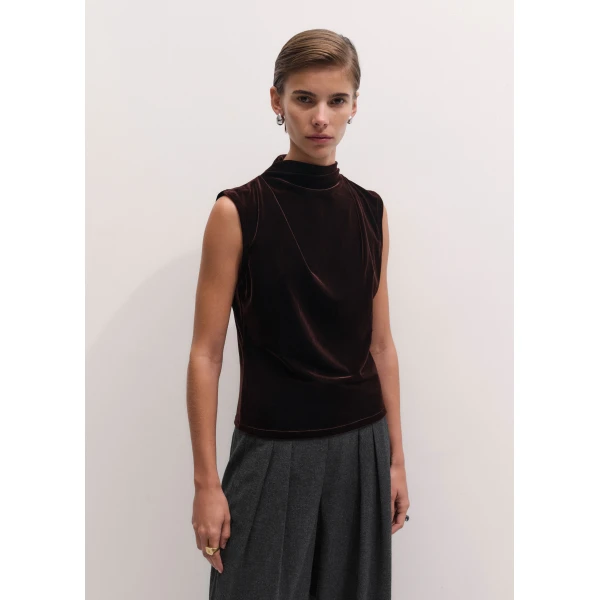 ME+EM Drape Sleeveless Top in Dark Chocolate, view 6 | Tops | Coveti