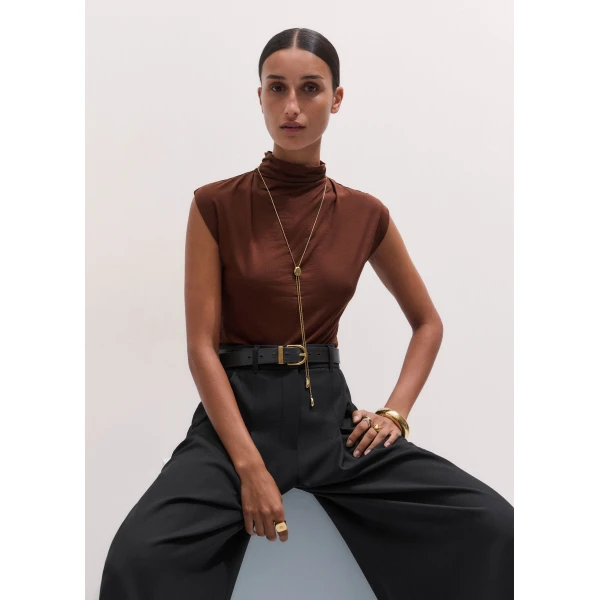 ME+EM Drape Sleeveless Top in Pecan Brown