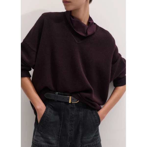 ME+EM Draped Neck Knit Tee in Merlot Red