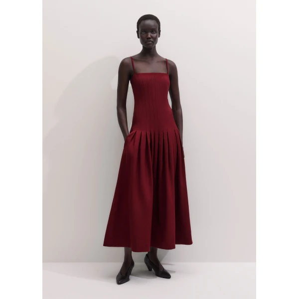ME+EM Drop Waist Evening Dress in Barolo Red