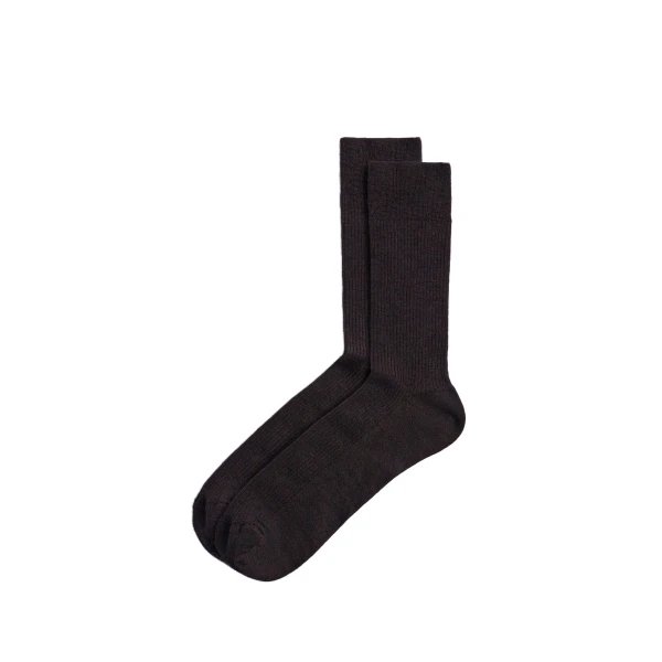 ME+EM Embroidered Stripe Sock in Dark Chocolate/Scarlet Red
