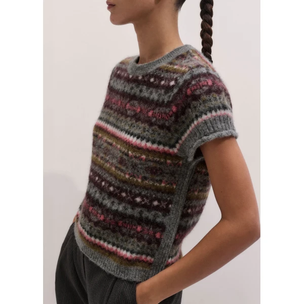 ME+EM Fair Isle Baby Tee in Grey Multi