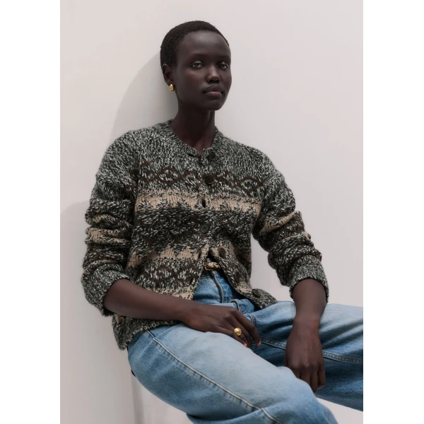ME+EM Fair Isle Relaxed Cardigan in Neutral Multi, view 2 | Cardigan | Coveti