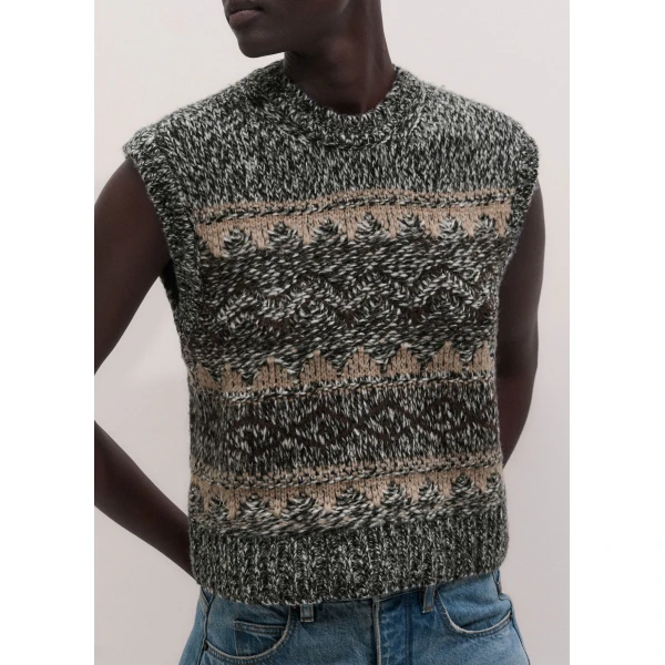ME+EM Fair Isle Vest + Snood in Neutral Multi, view 3 | Sweaters | Coveti