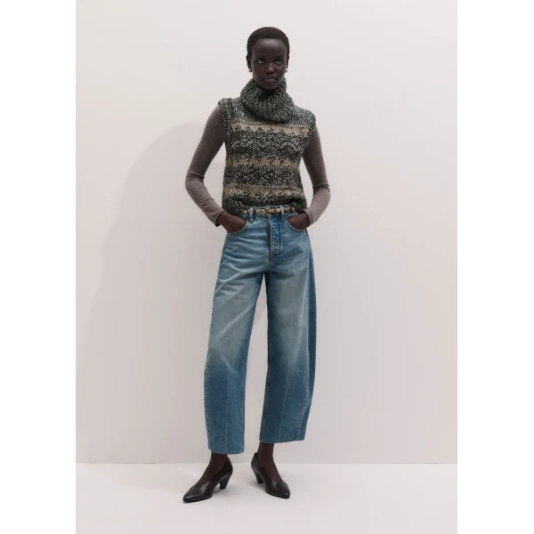 ME+EM Fair Isle Vest + Snood in Neutral Multi, view 4 | Sweaters | Coveti