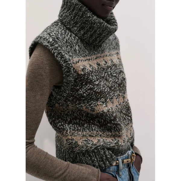 ME+EM Fair Isle Vest + Snood in Neutral Multi, view 5 | Sweaters | Coveti