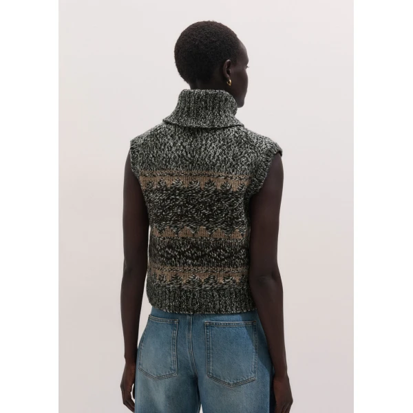 ME+EM Fair Isle Vest + Snood in Neutral Multi, view 6 | Sweaters | Coveti