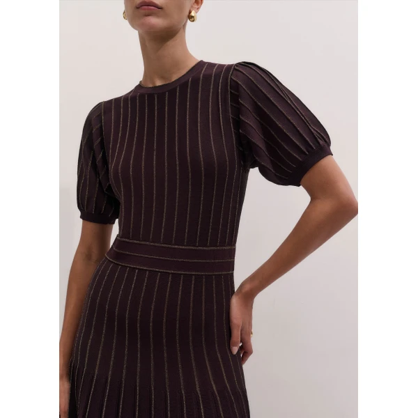 ME+EM Fit + Flare Knit Maxi Dress in Port Brown/Gold, view 3 | Maxi Dresses | Coveti