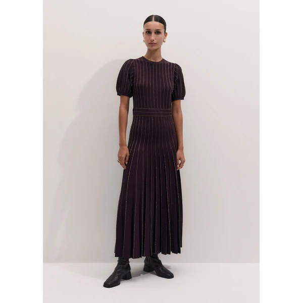 ME+EM Fit + Flare Knit Maxi Dress in Port Brown/Gold, view 5 | Maxi Dresses | Coveti