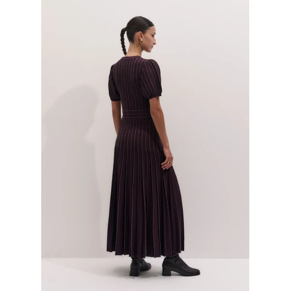 ME+EM Fit + Flare Knit Maxi Dress in Port Brown/Gold, view 6 | Maxi Dresses | Coveti