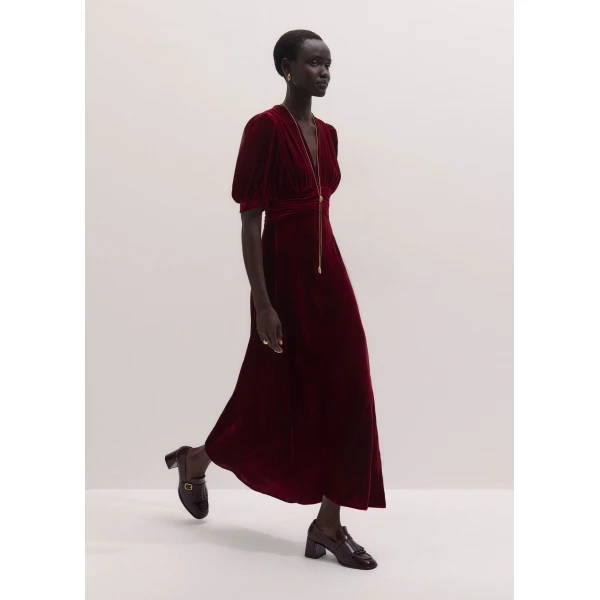 ME+EM Fit + Flare Maxi Dress in Barolo Red, view 2 | Maxi Dresses | Coveti