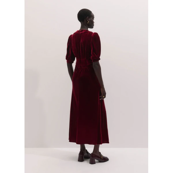 ME+EM Fit + Flare Maxi Dress in Barolo Red, view 5 | Maxi Dresses | Coveti