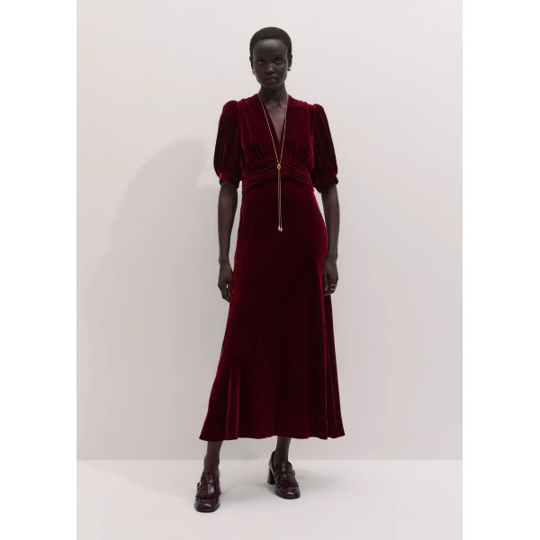 ME+EM Fit + Flare Maxi Dress in Barolo Red, view 6 | Maxi Dresses | Coveti